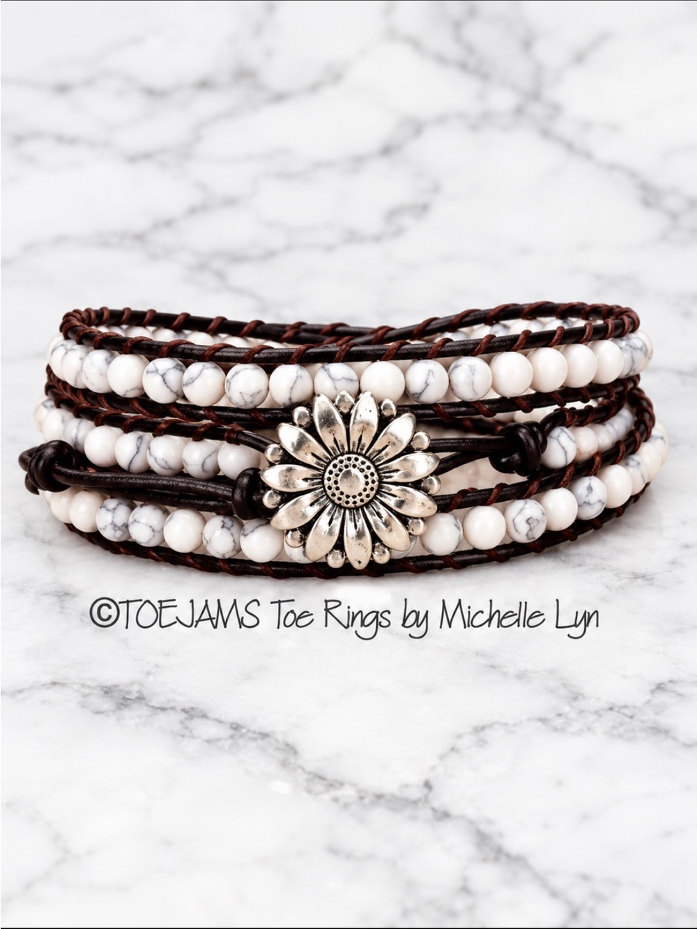 FRIENDSHIP BRACELET Daisy Button Leather and Quartz Adjustable Wrap Hand…